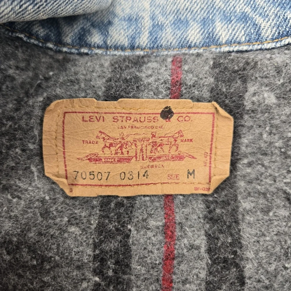 Vtg Levis Jacket Denim Trucker 80s 90s 70507-0314 USA Distressed Fade Blanket M
